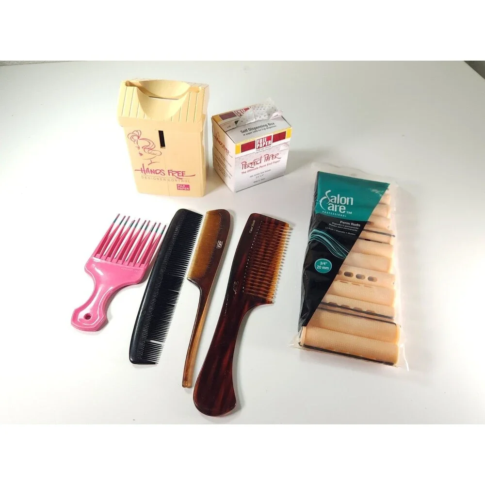 Vintage Salon Perm Hair Care Supply Lot Fuji Paper Dispenser Rods Combs Avon